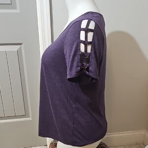 NAIF Purple Short Sleeve Ladder-Sleeve Top with Ring Accents